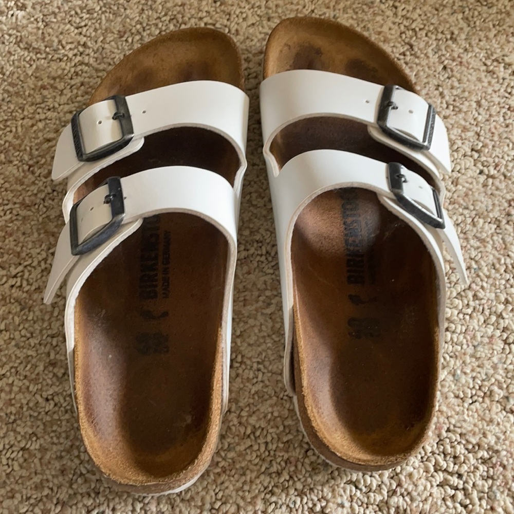 White Birkenstock Arizona Sandals